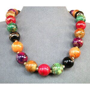 Vintage Multicolor Handcrafted Beaded Necklace With Gold Accent & Secure Clasp